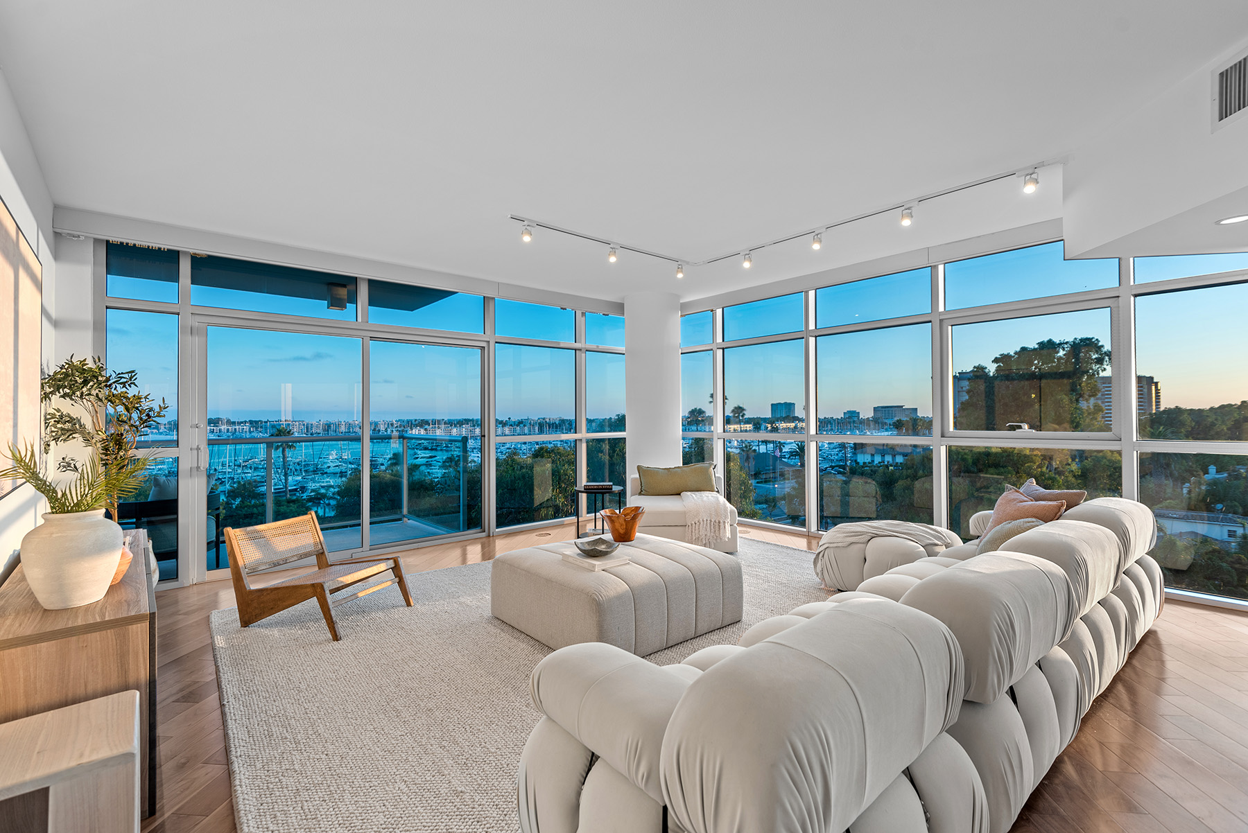 Beautiful home at dusk with ambient lighting